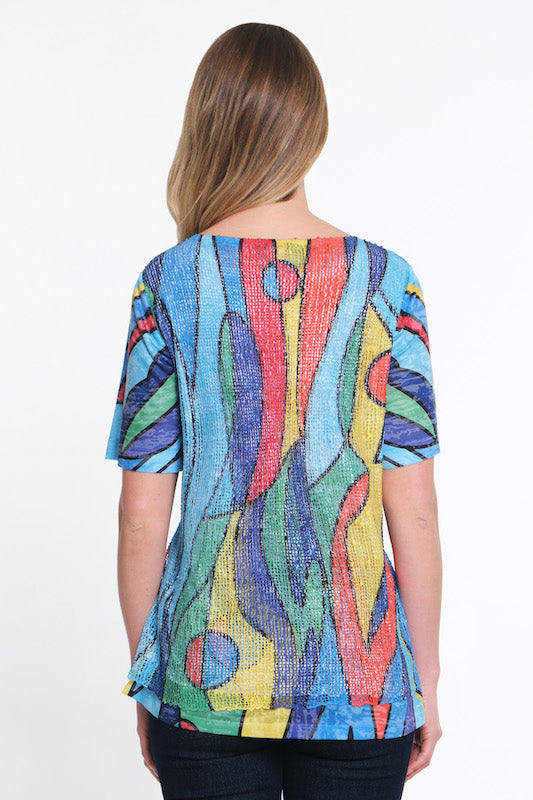 Mesh Print Top- Abstract Multi