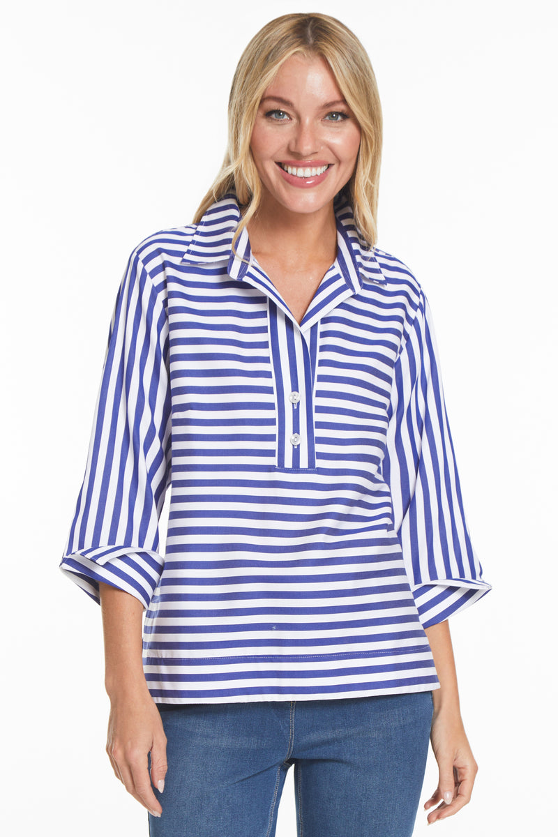 Woven Pop Over Tunic- Blue Stripe