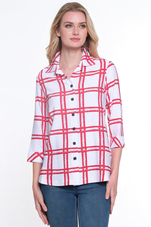 Woven Button Front Tunic-Women's- Red