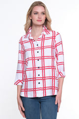 Woven Button Front Tunic-Petite-Red