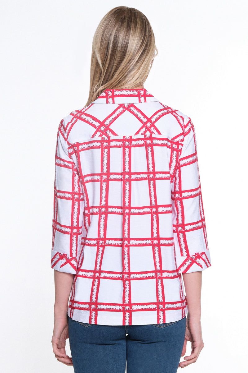 Woven Button Front Tunic-Women's- Red