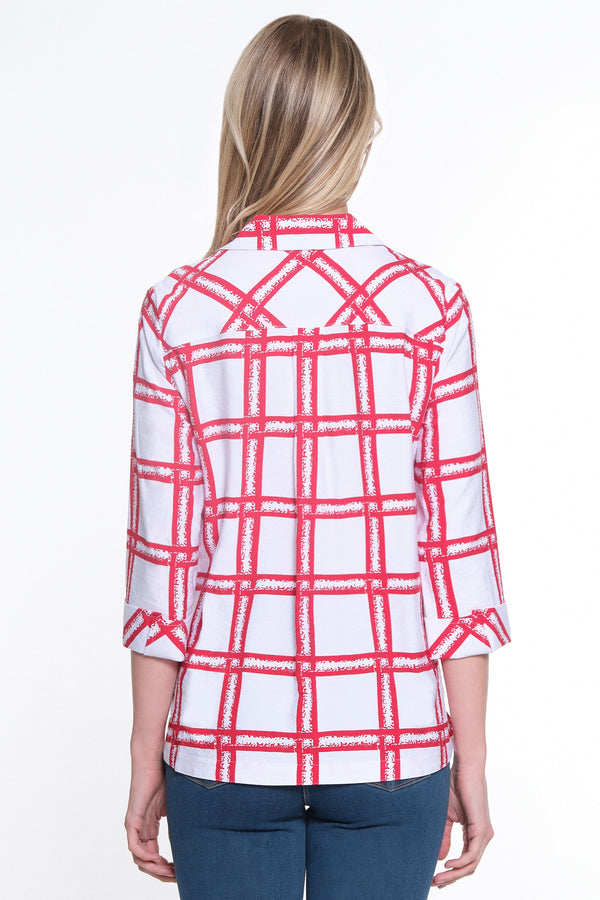 Woven Button Front Tunic- Red