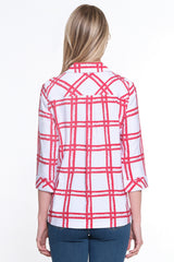 Woven Button Front Tunic-Petite-Red