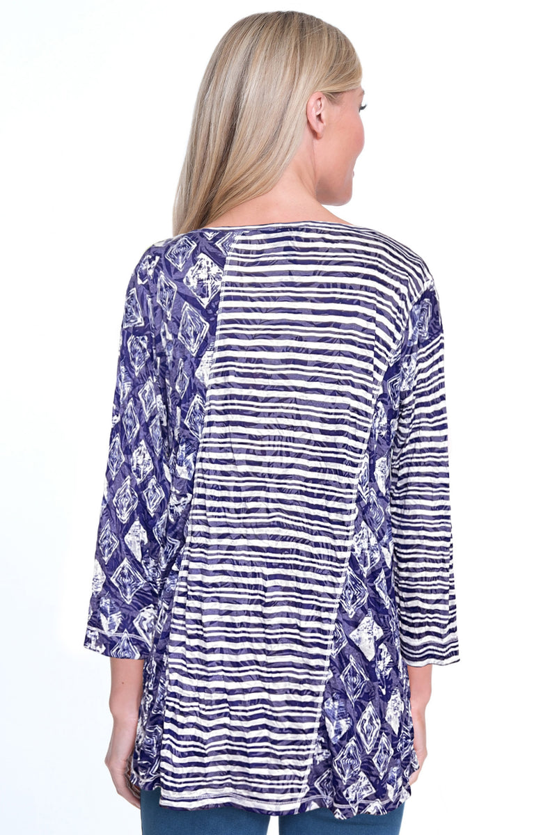 Crinkle Knit Tunic- White/Blue