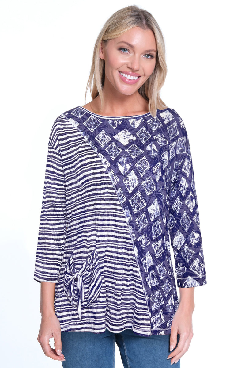 Crinkle Knit Tunic- White/Blue