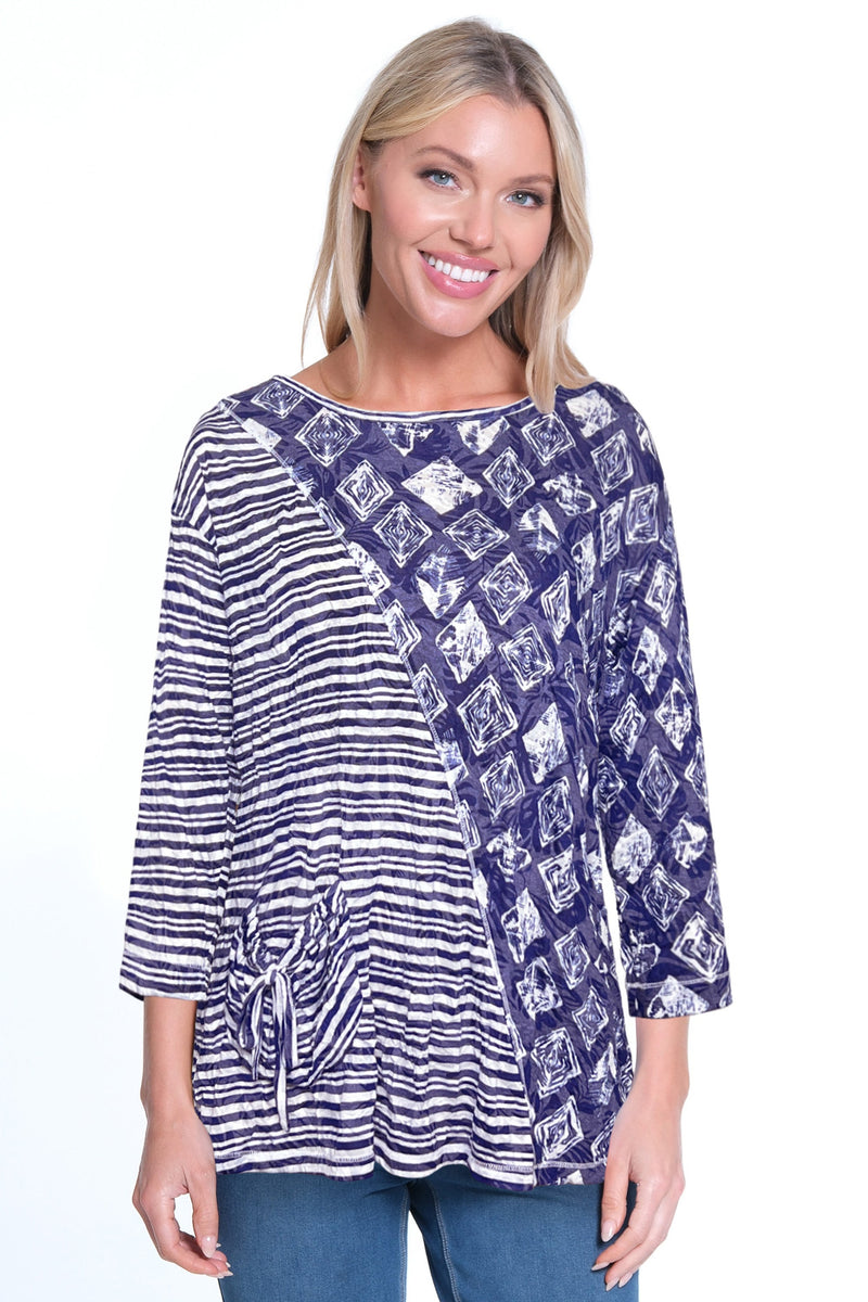 Crinkle Knit Tunic-Women's- White/Blue