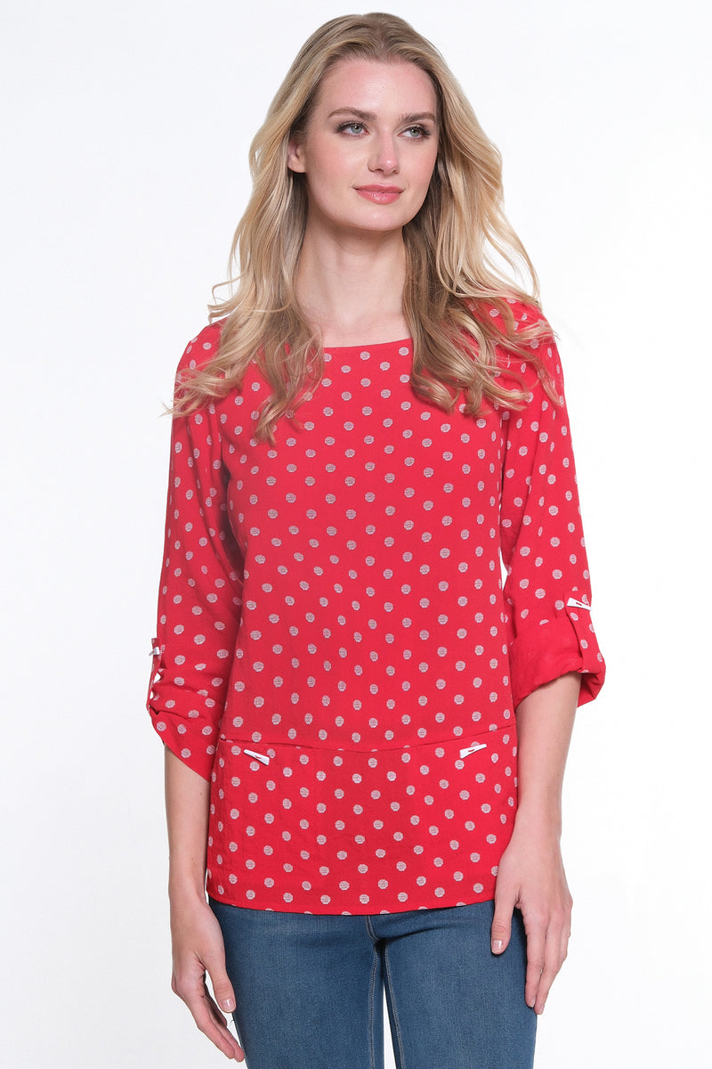 Jacquard Pop Over Tunic- Red