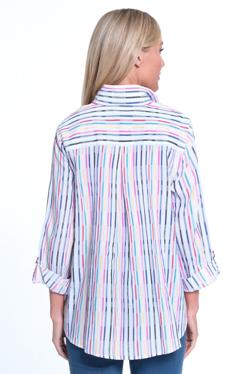 Woven Button Front Tunic- Multi