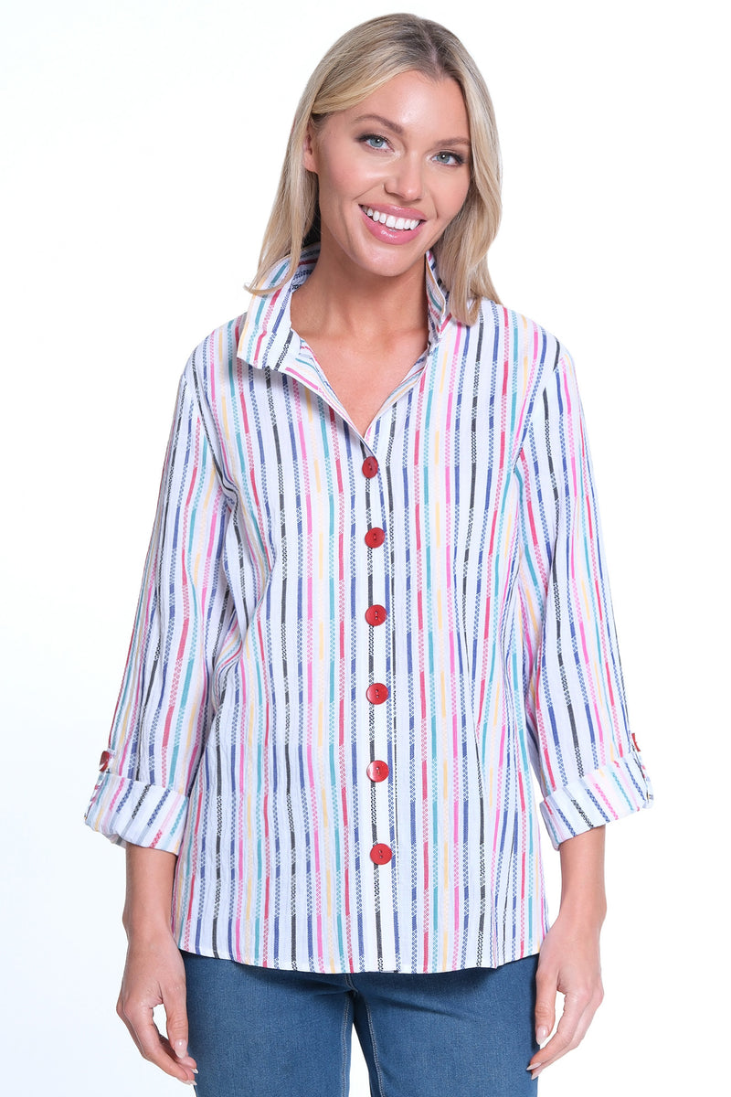 Woven Button Front Tunic- Multi