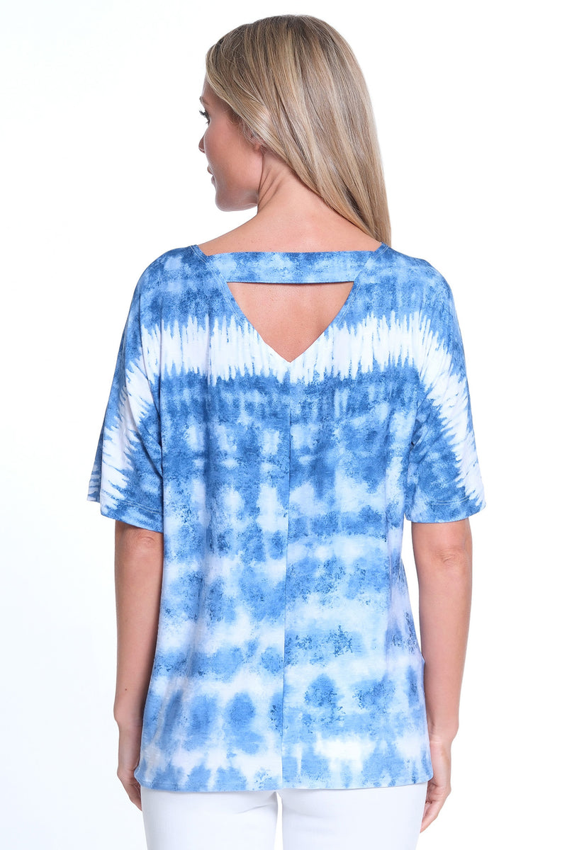 Short Sleeve Knit Tunic- Navy Print