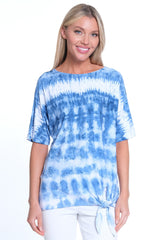 Short Sleeve Knit Tunic- Petite-Navy Print