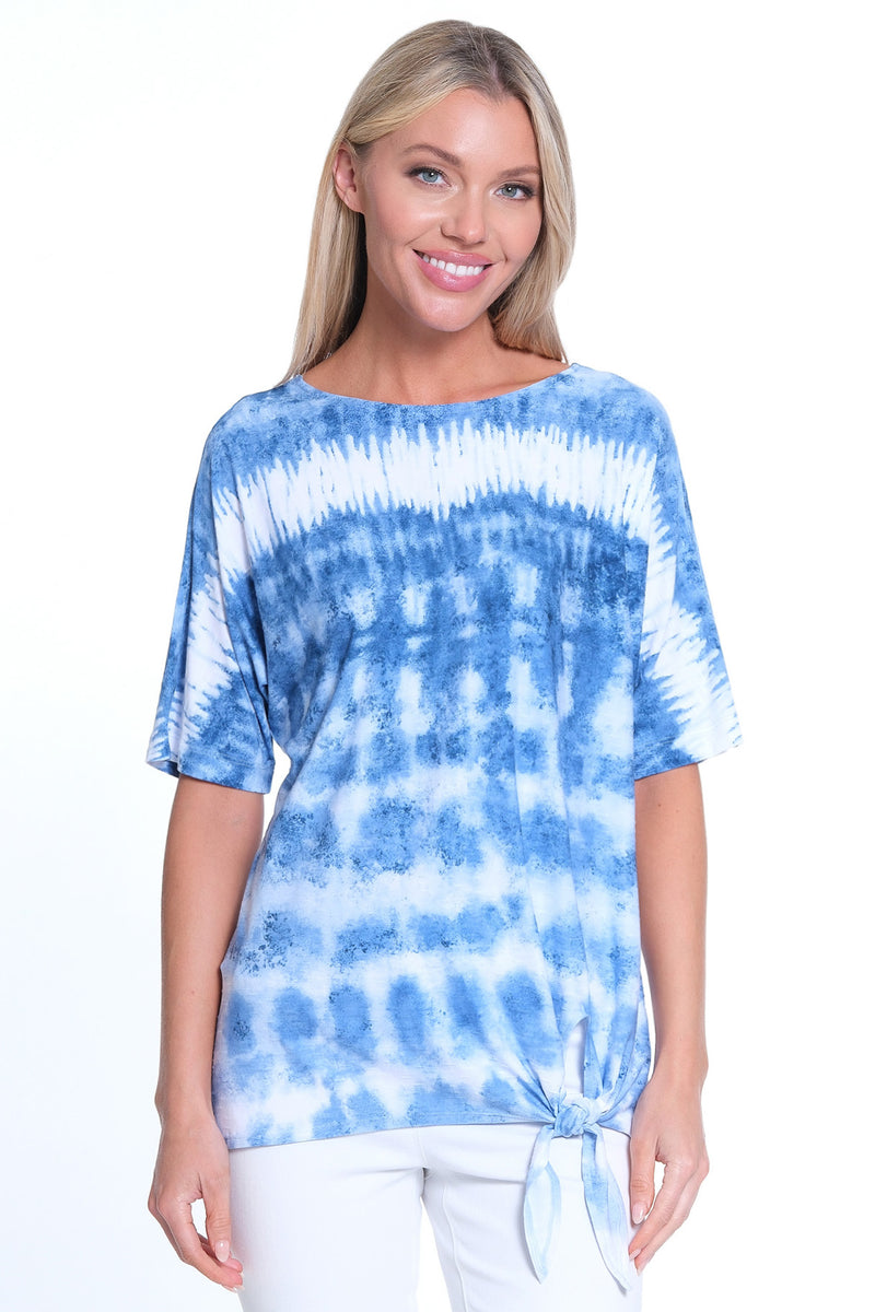 Short Sleeve Knit Tunic- Navy Print