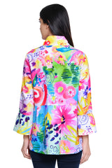 Print Woven Button Front Jacket - Petite - Abstract Multi