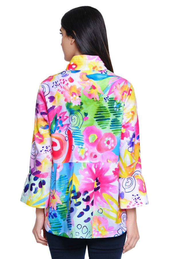 Print Woven Button Front Jacket - Petite - Abstract Multi