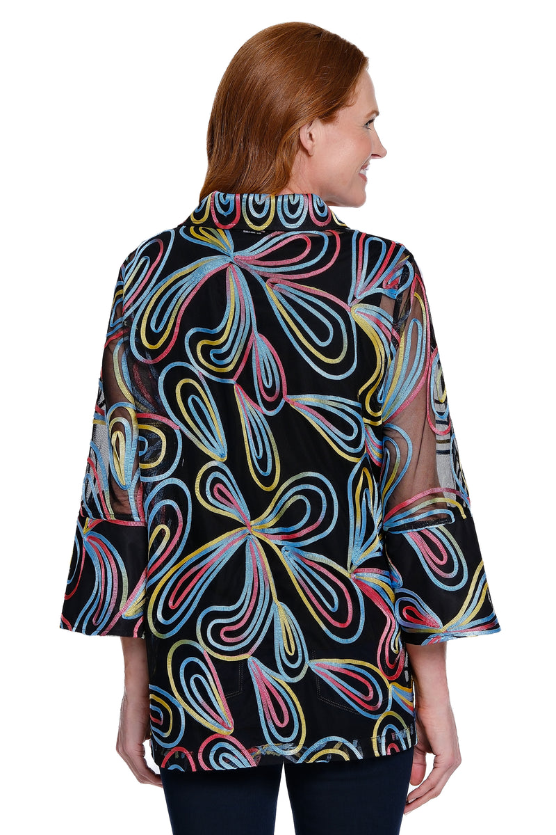 Print Woven Button Front Jacket - Petite - Abstract Multi