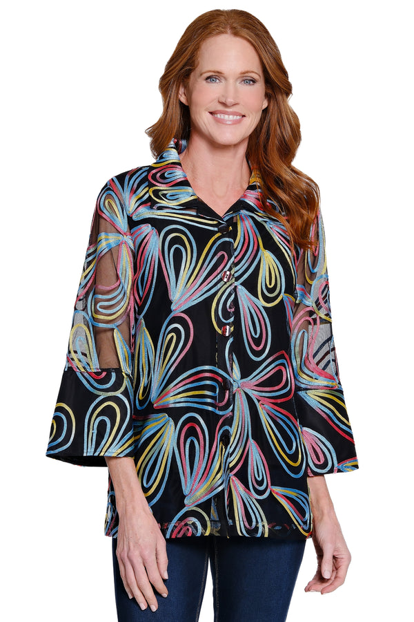 Print Woven Button Front Jacket - Petite - Abstract Multi