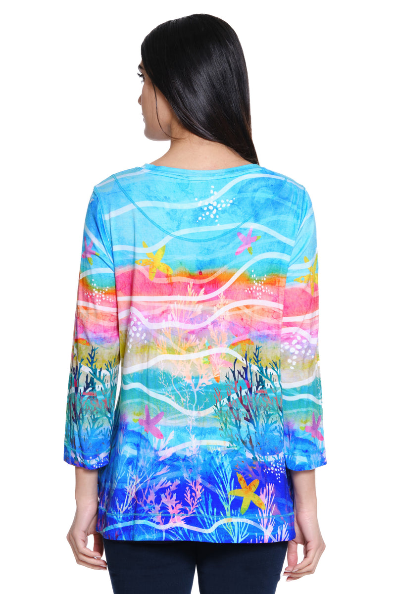 Print Knit Popover Tunic - Abstract Multi
