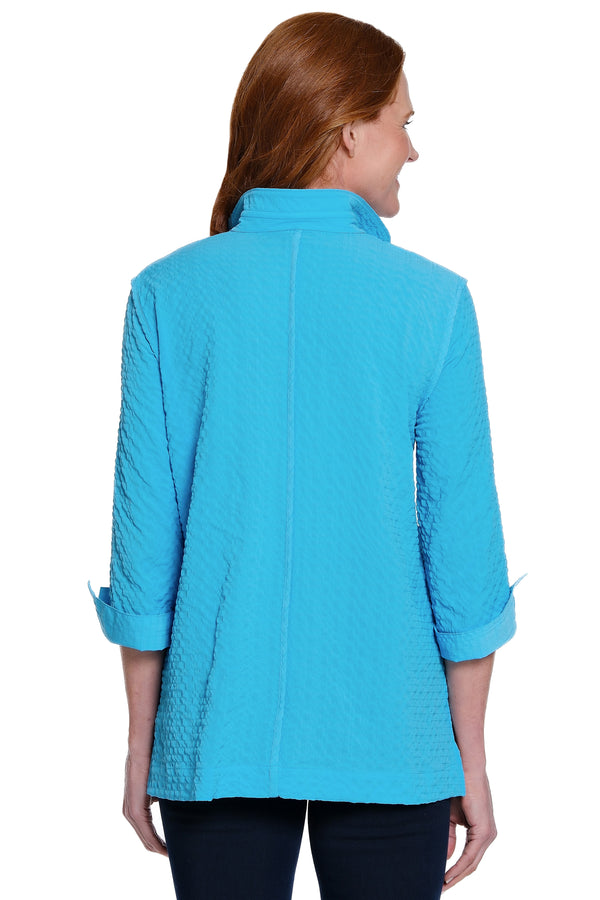 Button Front Wire Collar Top - Petite - Aqua