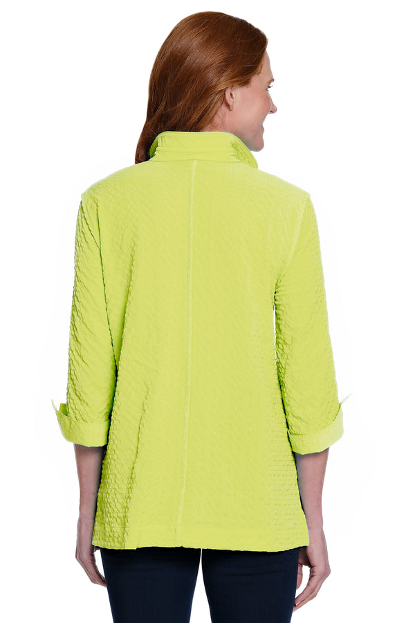 Button Front Wire Collar Top - Petite - Soft Lime
