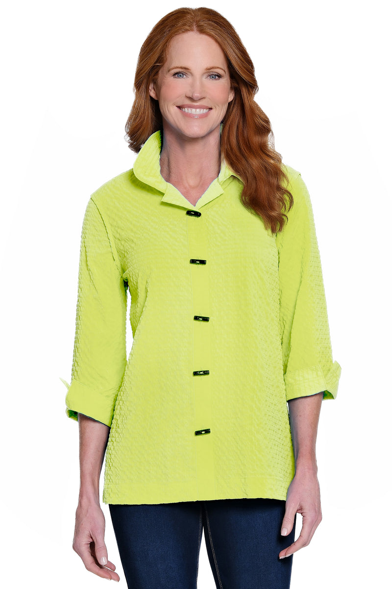 Button Front Wire Collar Top - Plus - Soft Lime