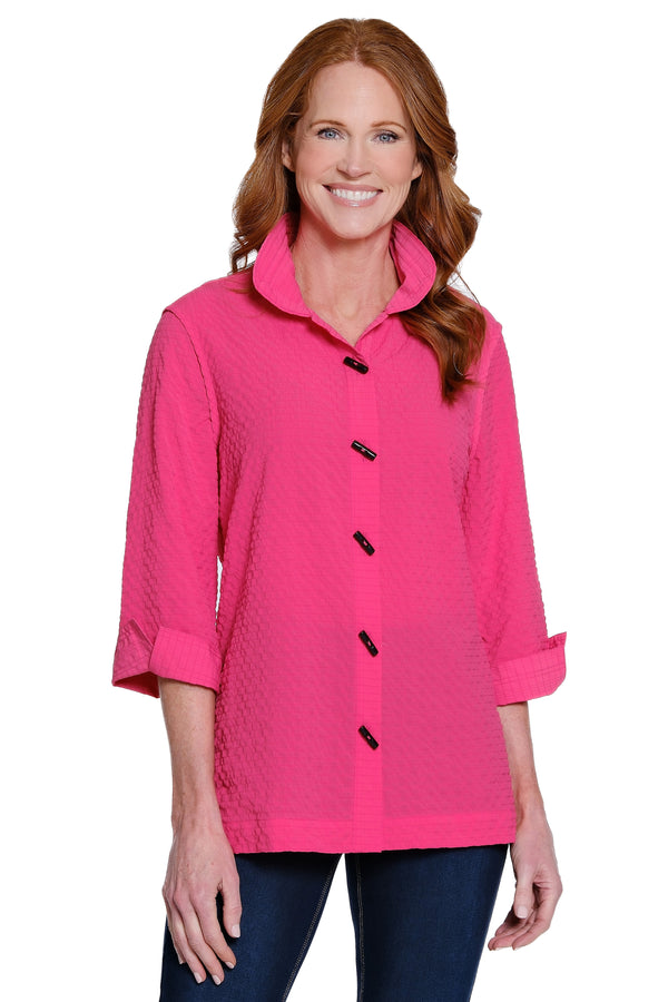 Button Front Wire Collar Top - Plus - Watermelon