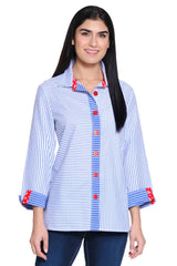Striped Button-Front Tunic - Plus - Blue Stripe