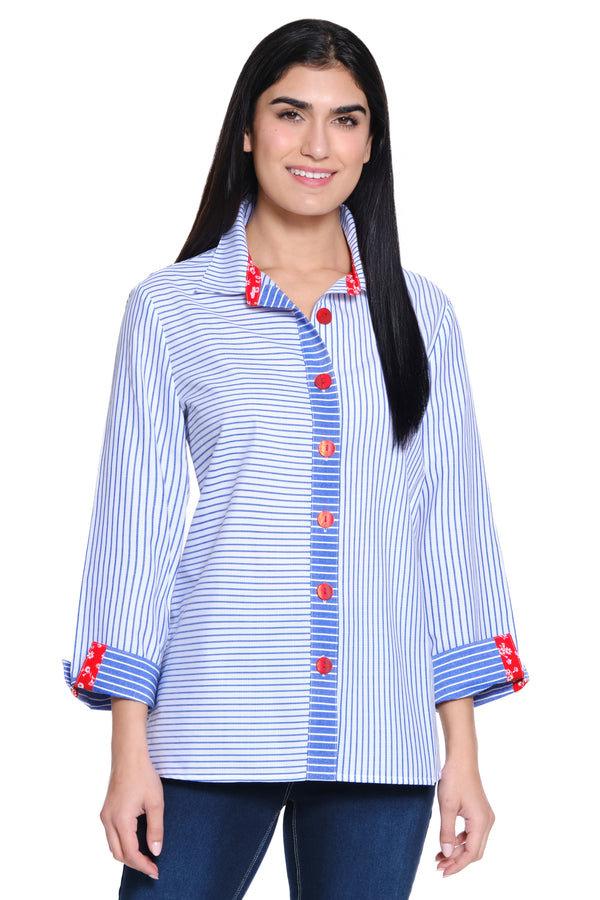 Striped Button-Front Tunic - Plus - Blue Stripe