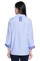 Striped Button-Front Tunic - Plus - Blue Stripe