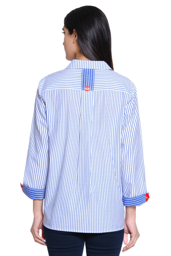 Striped Button-Front Tunic - Plus - Blue Stripe
