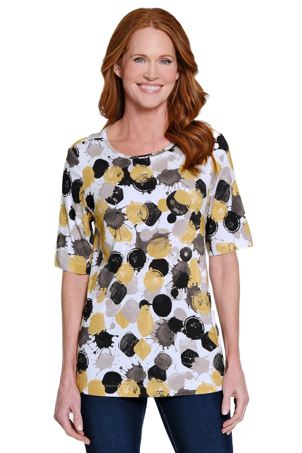 Print Knit Tunic with Cap Sleeves - Plus - Neutral