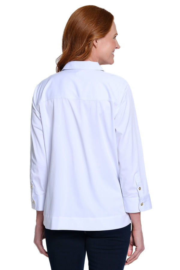 Woven Tunic with Quarter Zip - Petite - White