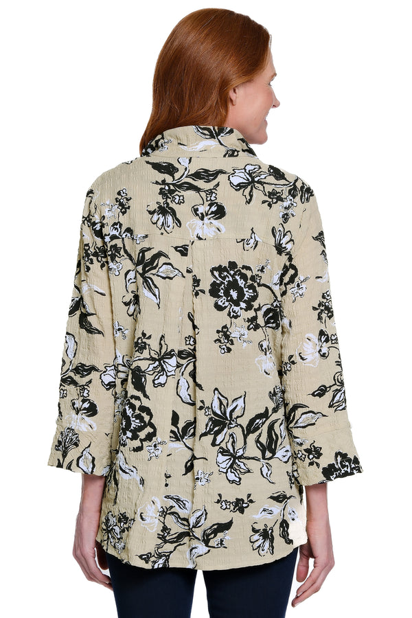 Pucker Woven Wire Collar Tunic - Plus - Khaki