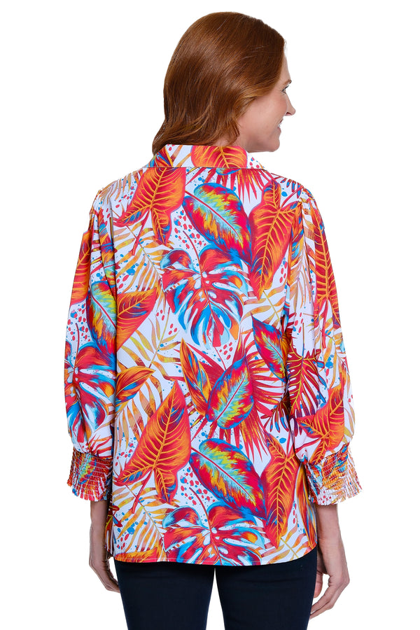 Button-Front Woven Tunic - Petite - Floral Multi