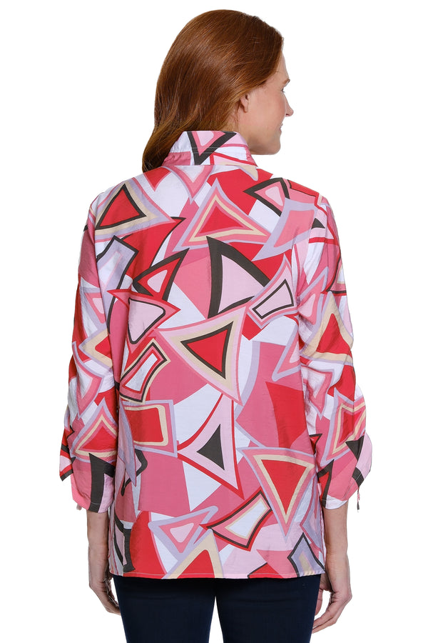 Woven Print Tunic with Cinch Sleeves - Plus - Multi Blush