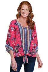 Pop-Over Tie-Front Tunic - Plus - Red