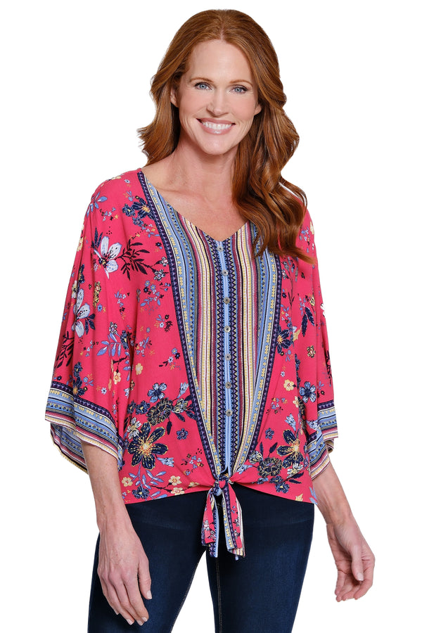 Pop-Over Tie-Front Tunic - Plus - Red