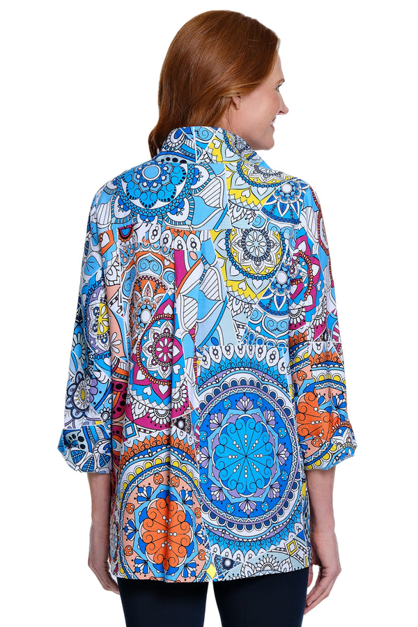 Printed Knit Button-Front Tunic - Petite - Medallion Multi