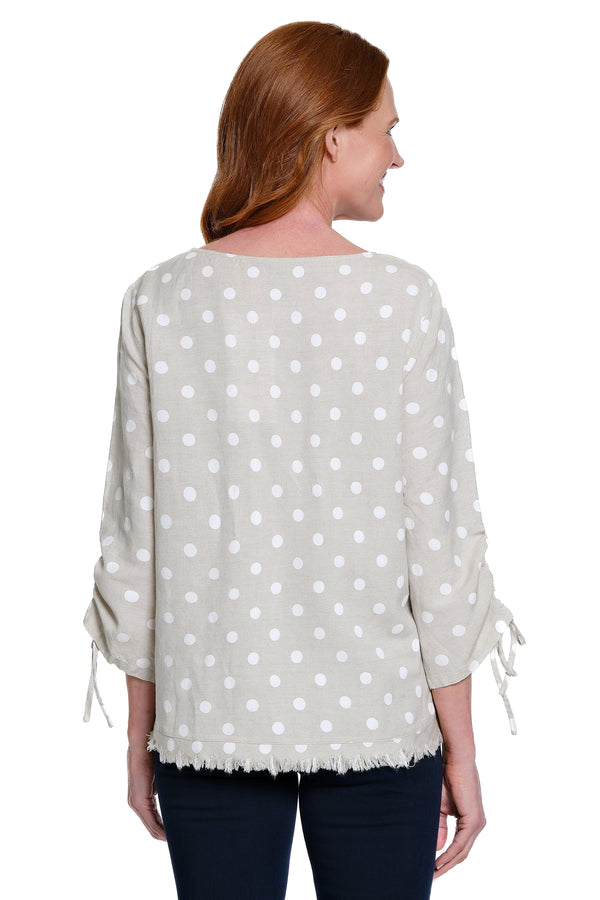 Linen Blend Tunic with Fringe Trim - Petite - Flax