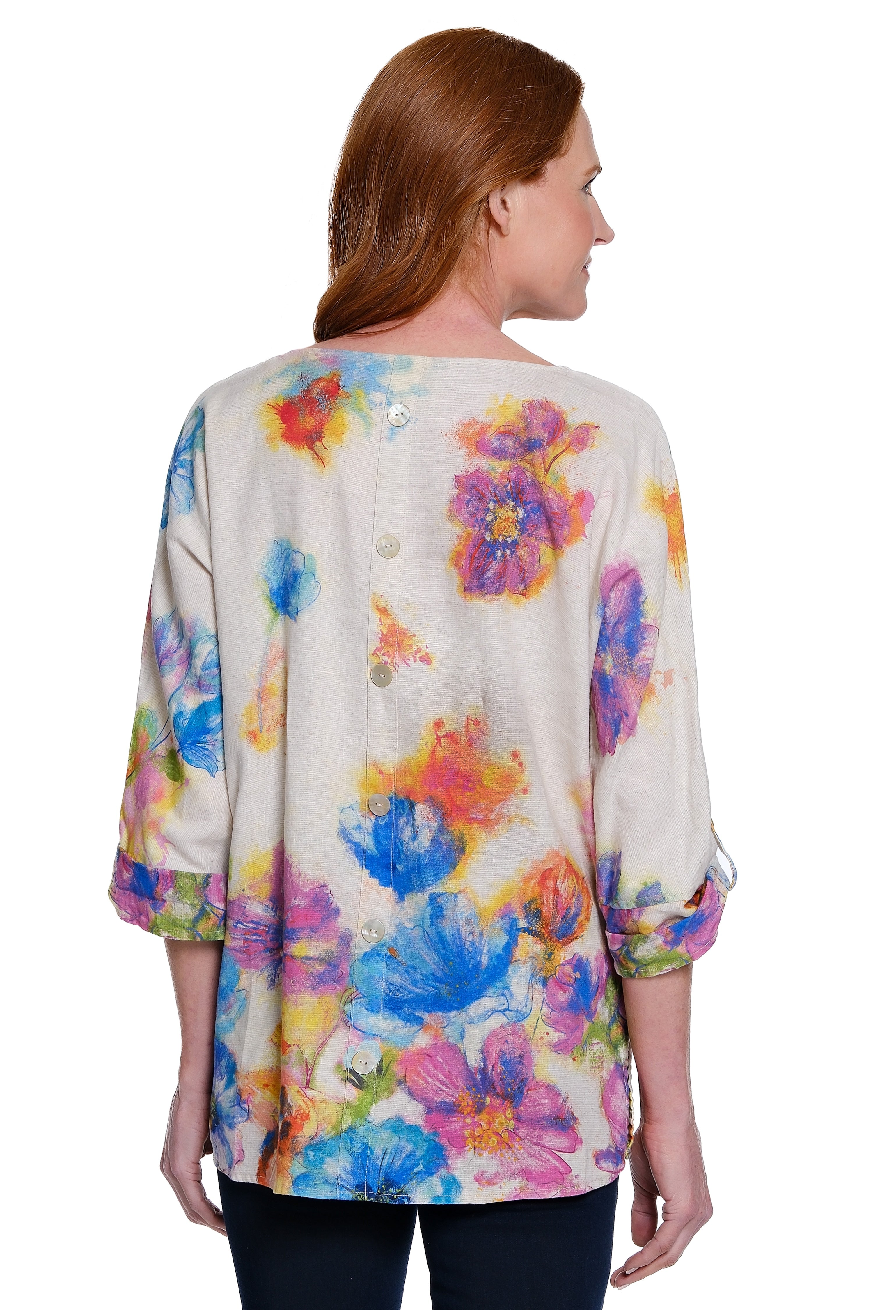 Printed Tunic with Dolman Sleeves - Floral Multi