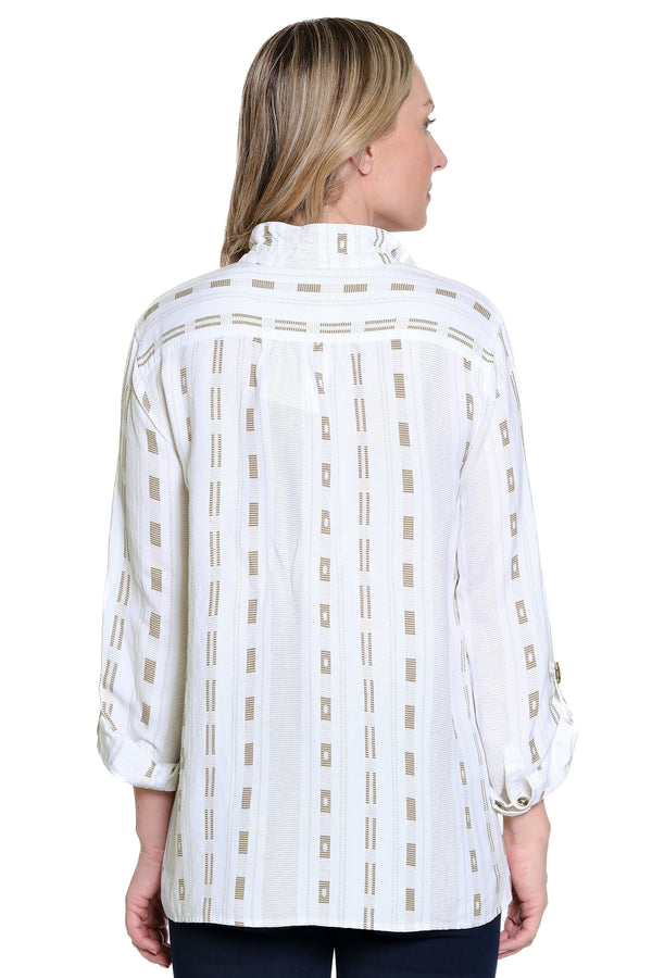 Printed Linen Blend Button-Front Tunic - Plus - French Almond