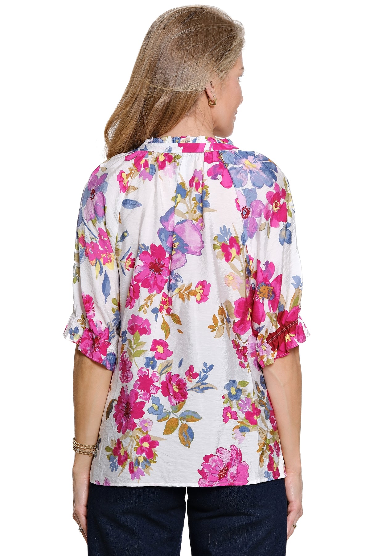Woven Button-Front Tunic with Pleat Details - Floral Multi