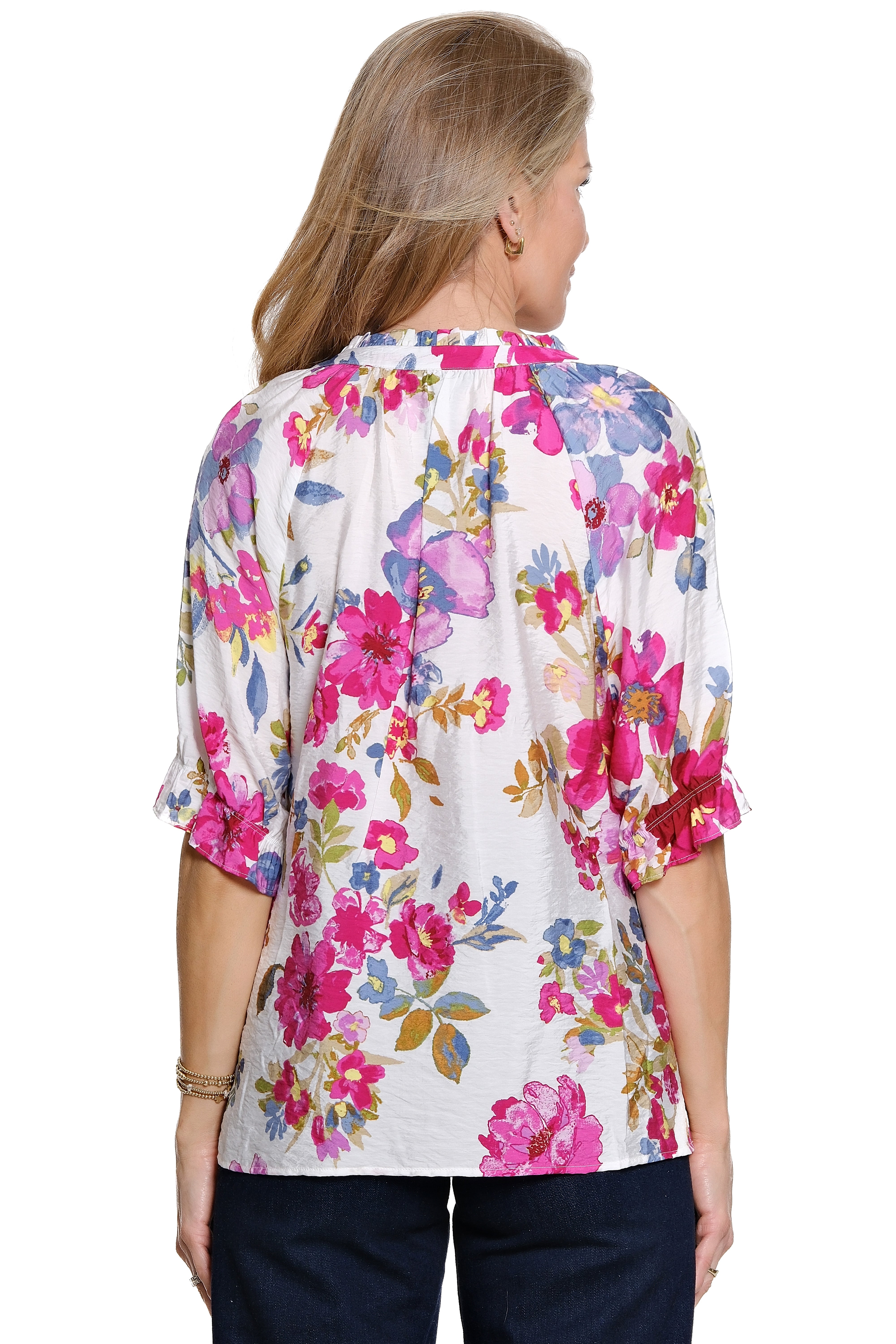 Woven Button-Front Tunic with Pleat Details - Floral Multi