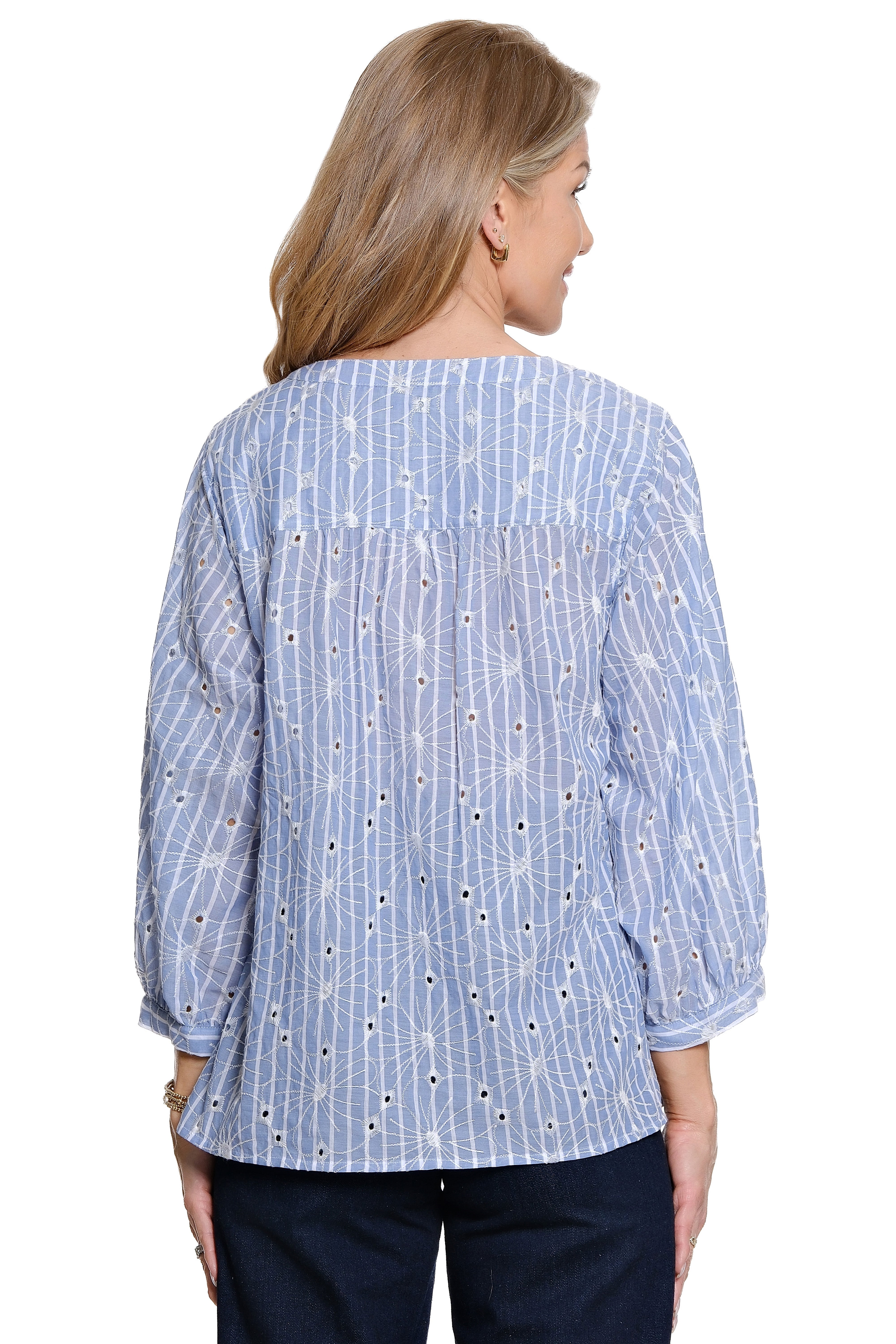 Woven Cotton Embroidered Eyelet Popover Top - Breeze