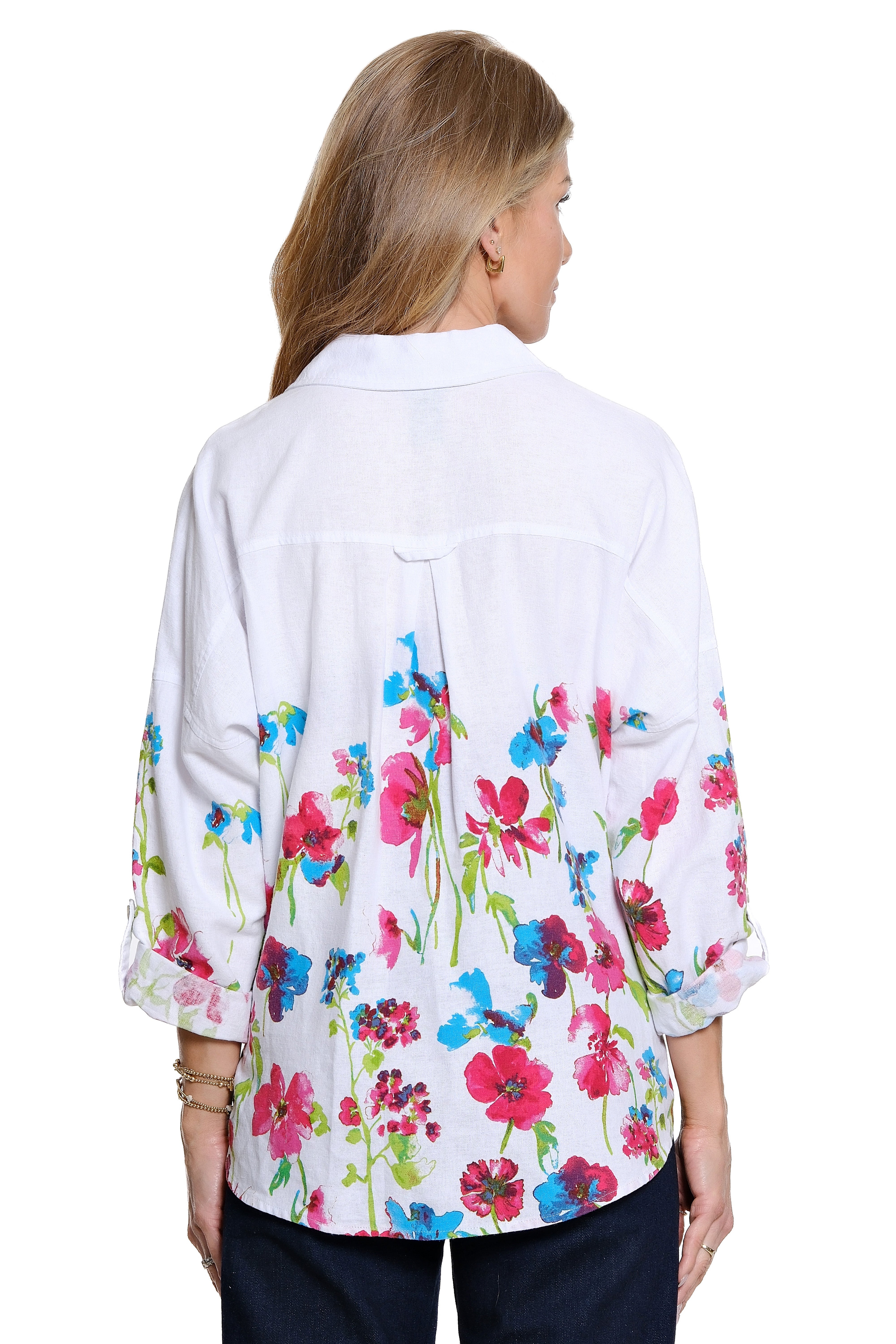 Woven Button Front Tie Top - Floral Multi