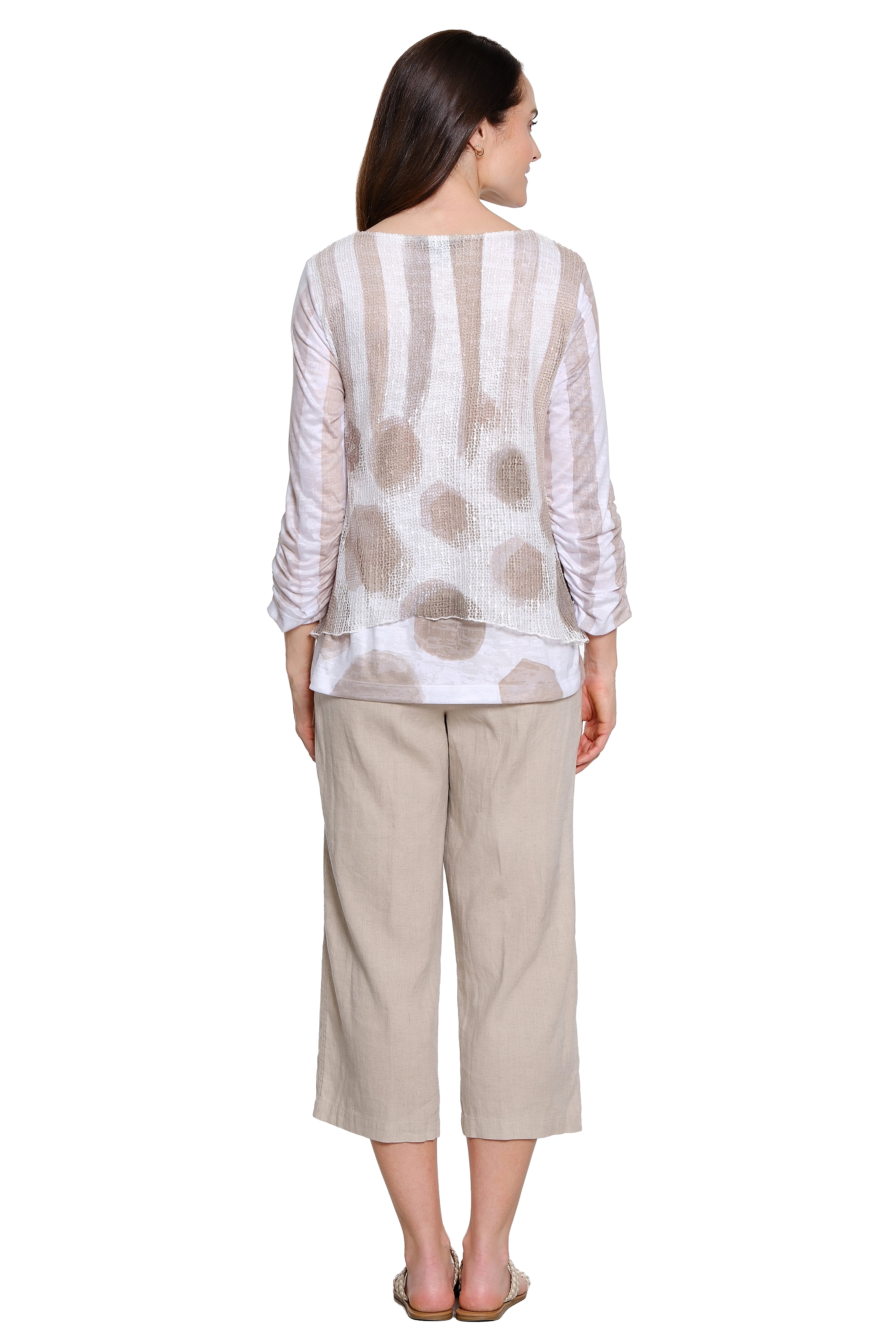 Knit Mesh Overlay Top - Petite - Khaki