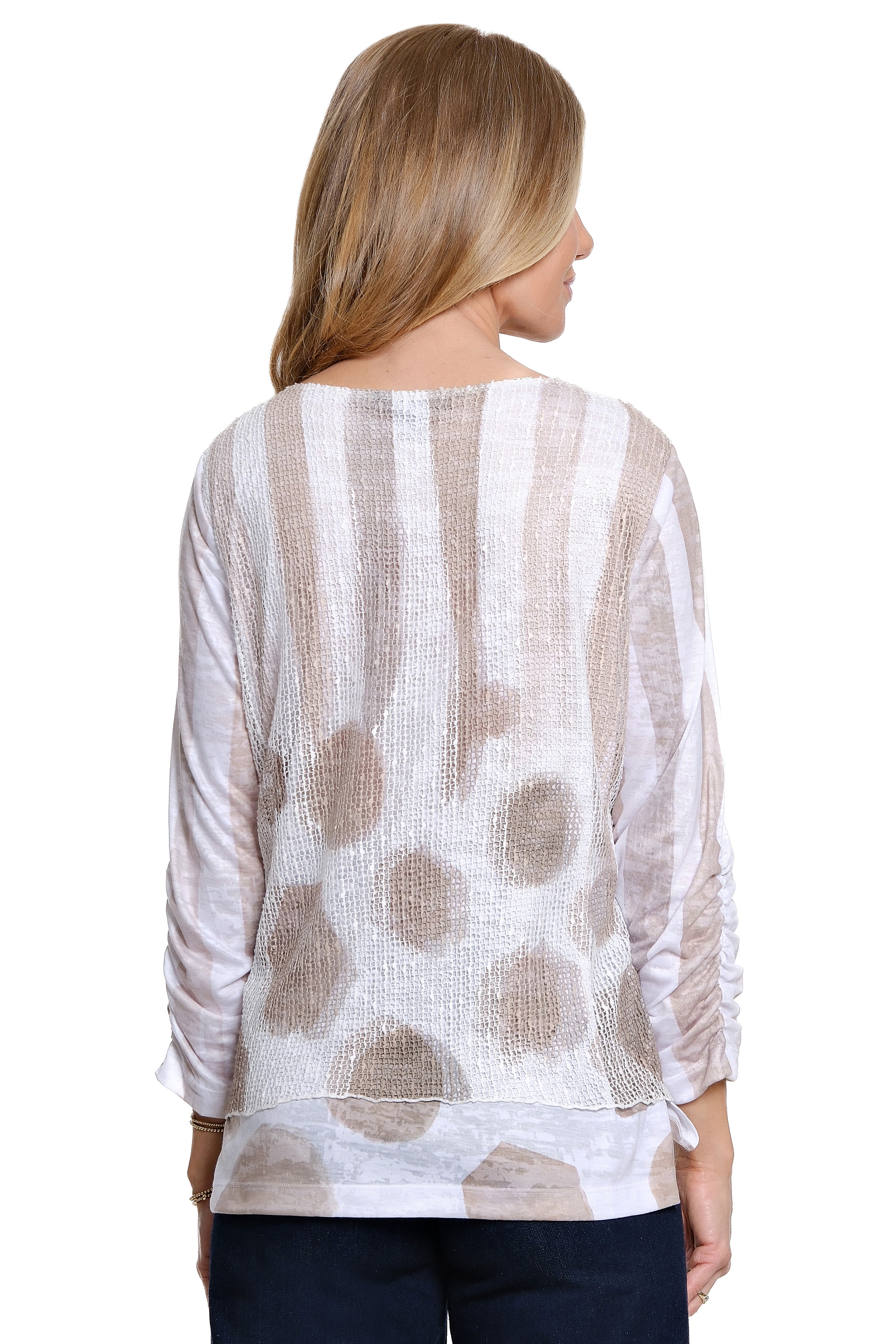 Knit Mesh Overlay Top - Khaki