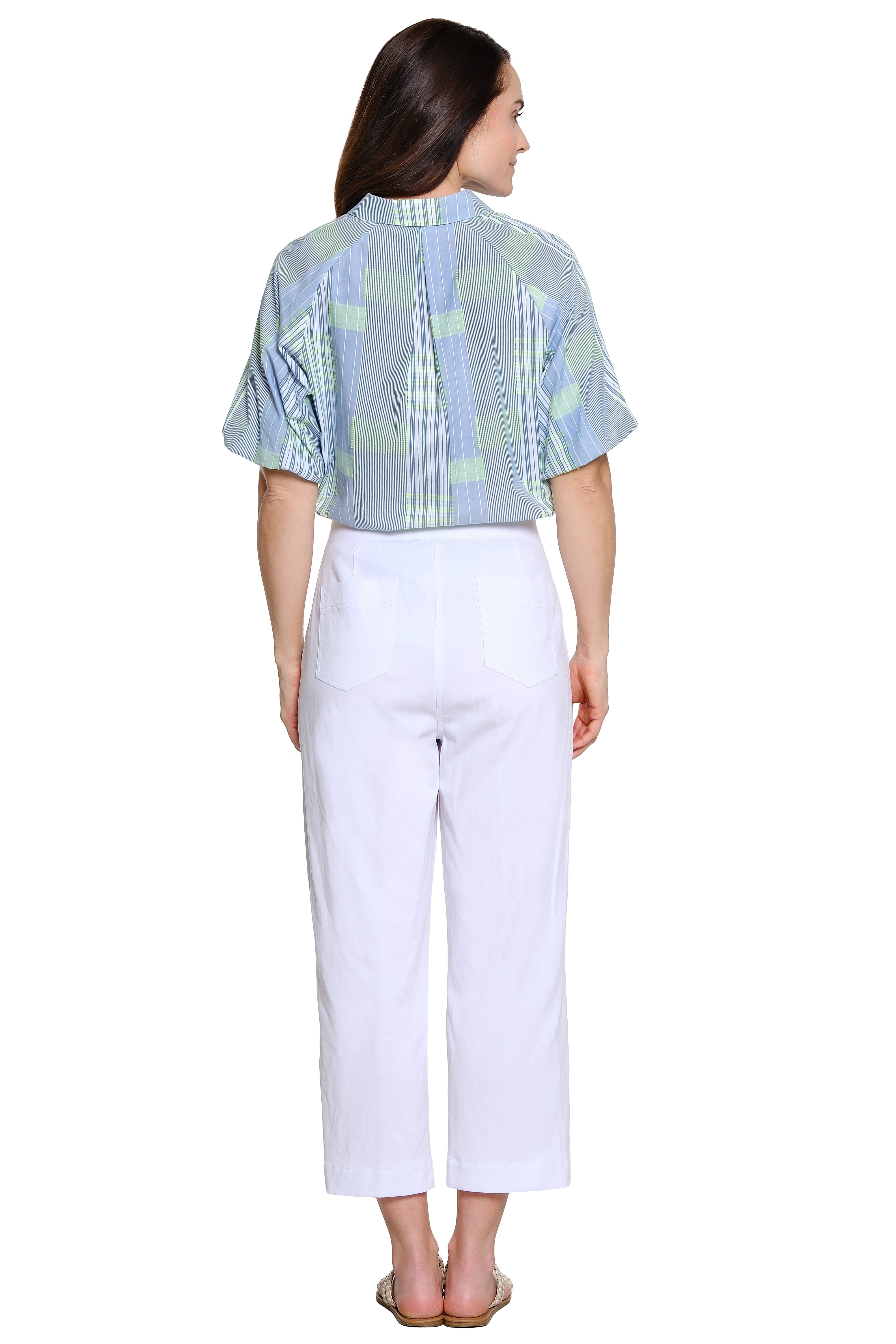 Woven Cropped Button Zip Front Pant - White