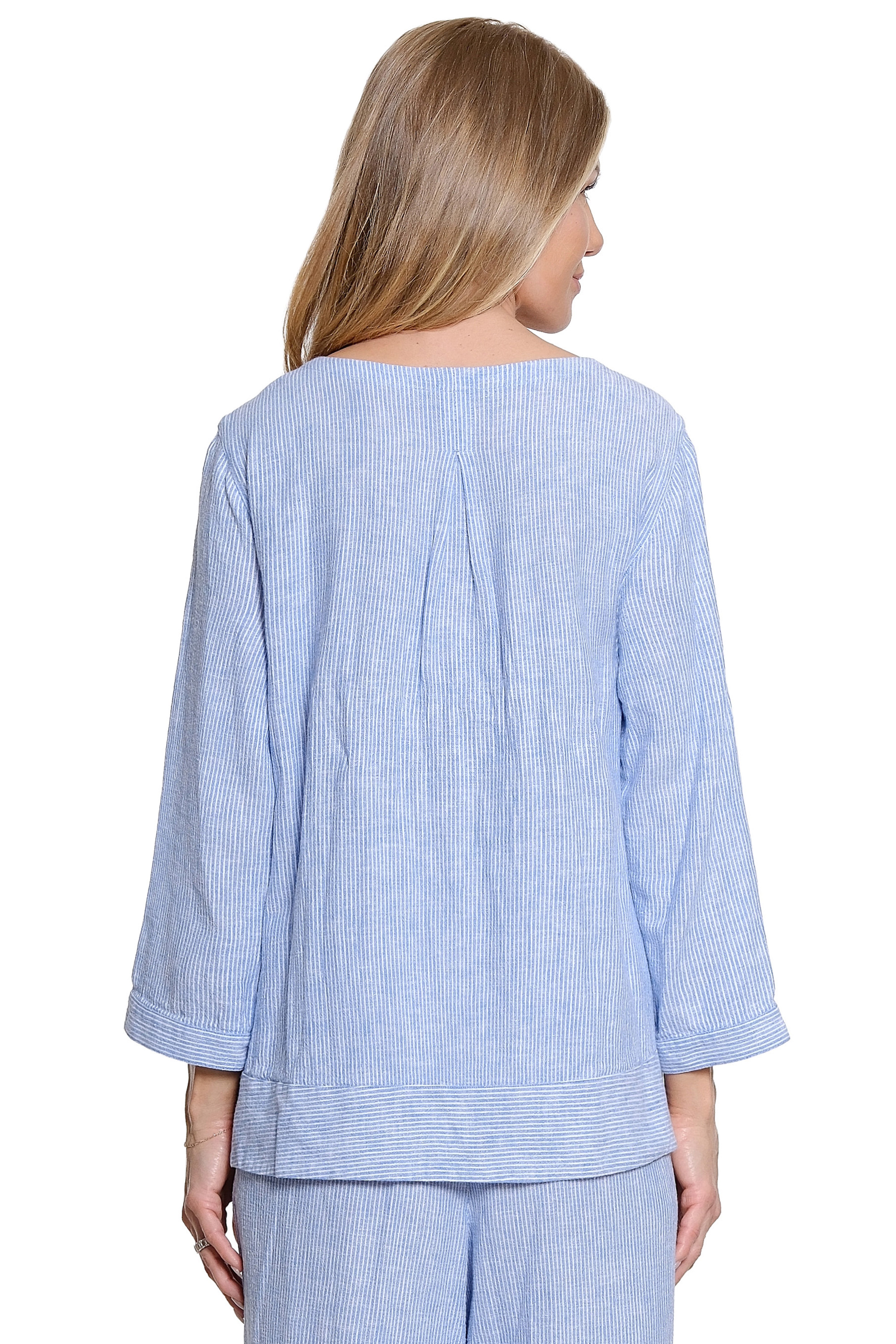 Woven Yarn-Dyed Stripe Button-Up Top - Clear Blue