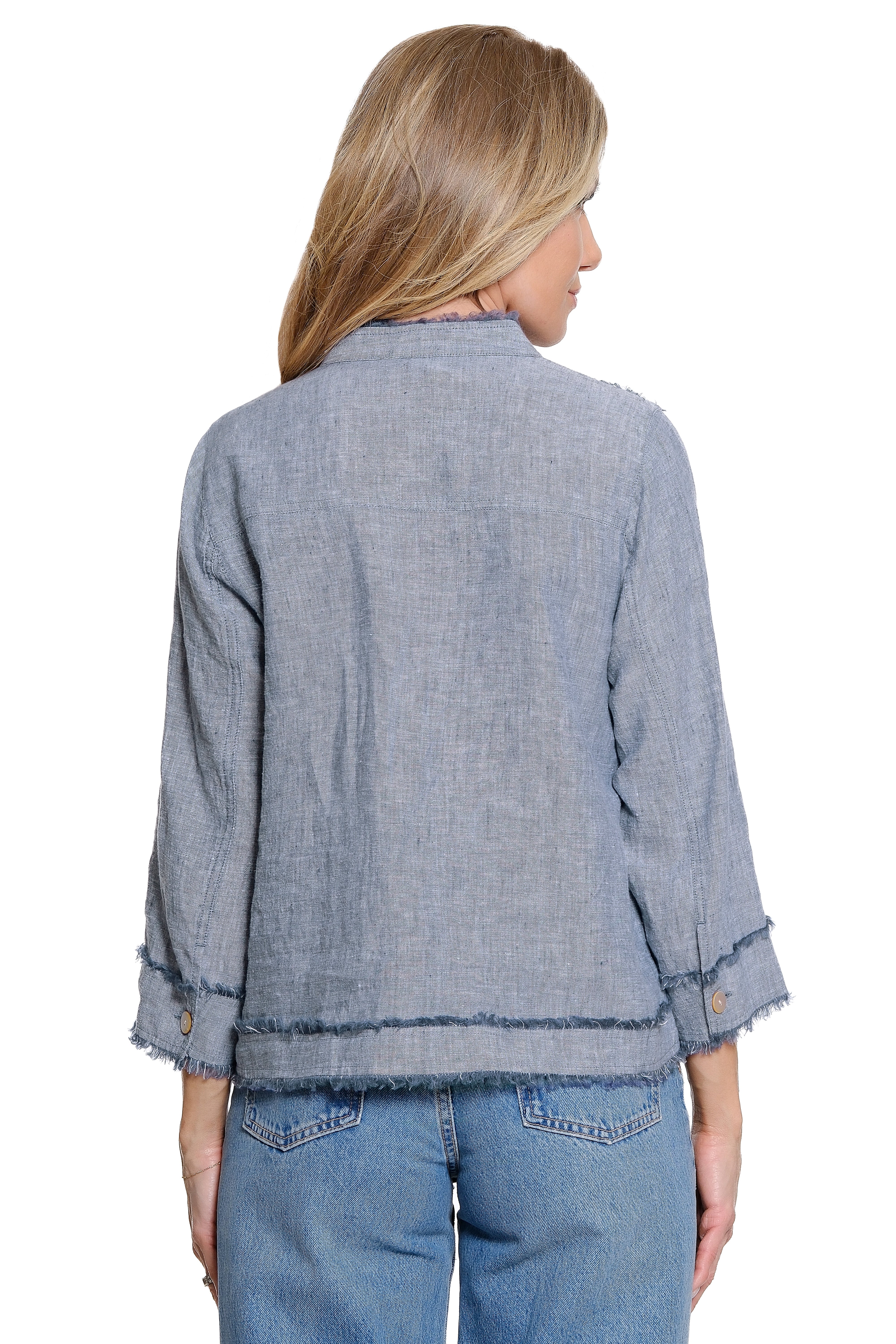 Woven Button Front Jacket - Denim