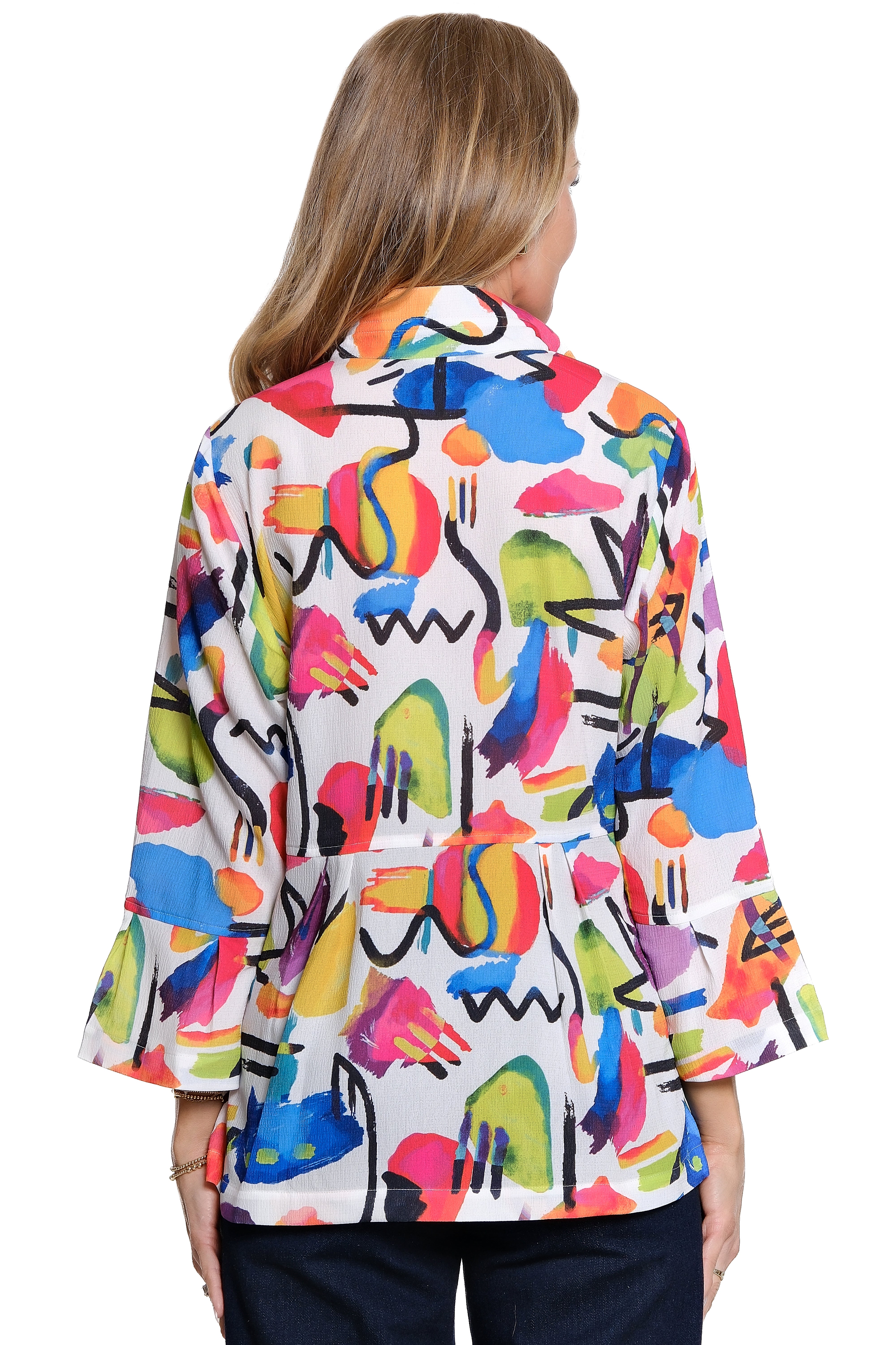 Woven Button Front Jacket - Abstract Multi